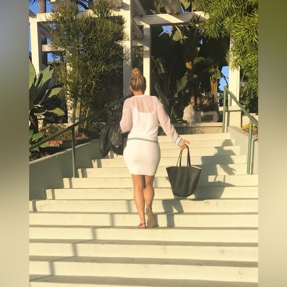 Truly Madly Deeply Open Knit Sweater, White with Striped Trim, Size Large - Picture 5 of 17